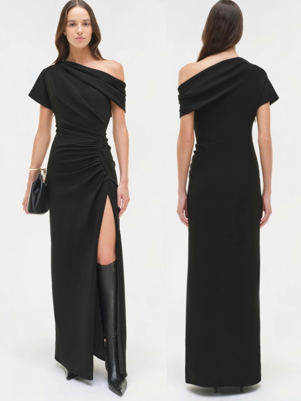 NWT SIMKHAI Kally Draped Off Shoulder Midi Maxi Dress Black Size 2 $895 Designer